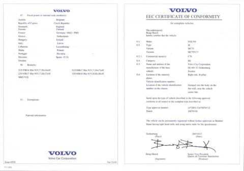 Certificat de conformité Volvo gratuit