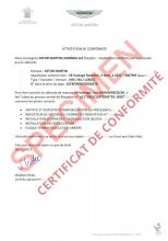 Certificat de Conformité  Aston Martin 