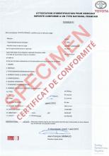 Certificat de conformité Lexus